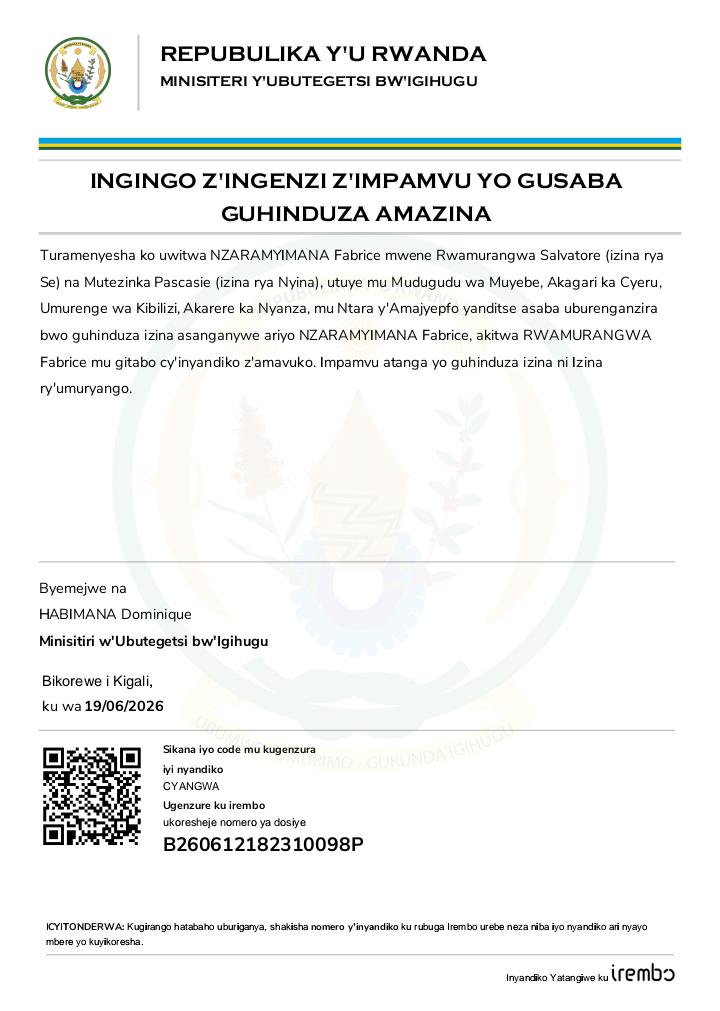Itangazo ryo guhindura amazina