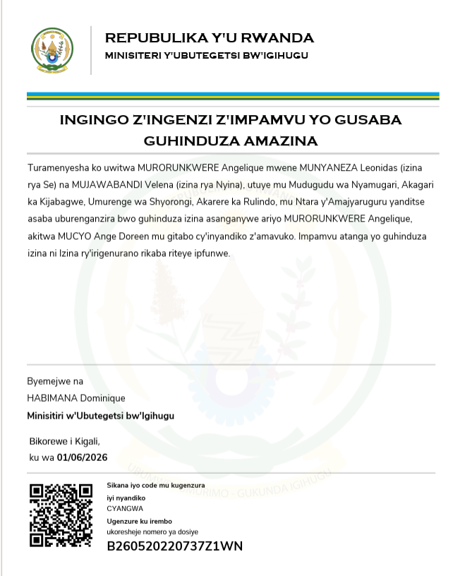 Itangazo ryo guhindura amazina